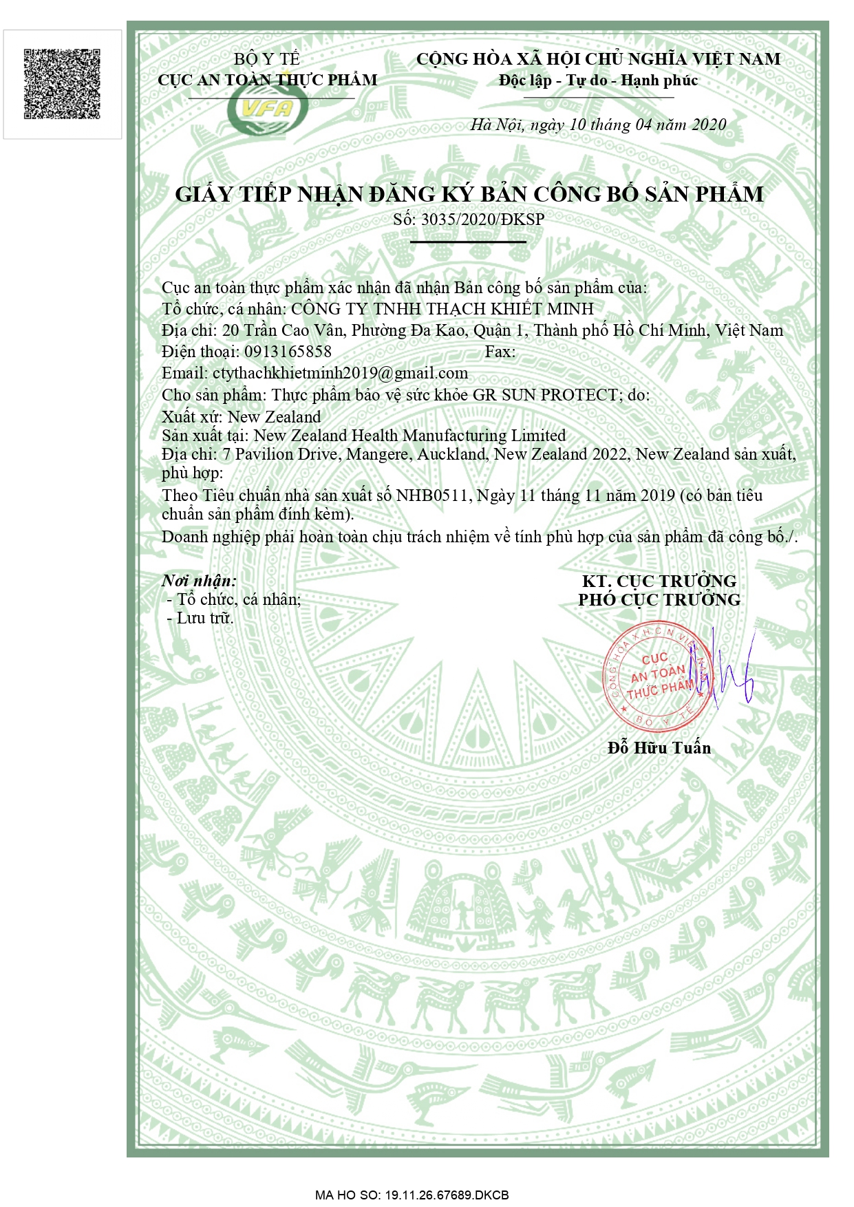 Hình công bố sản phẩm Gr Sun Protect